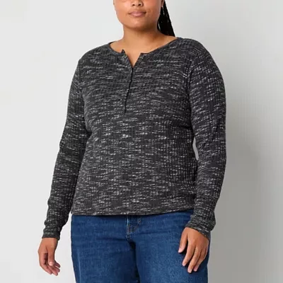 a.n.a Plus Womens Long Sleeve Ribbed Henley Shirt