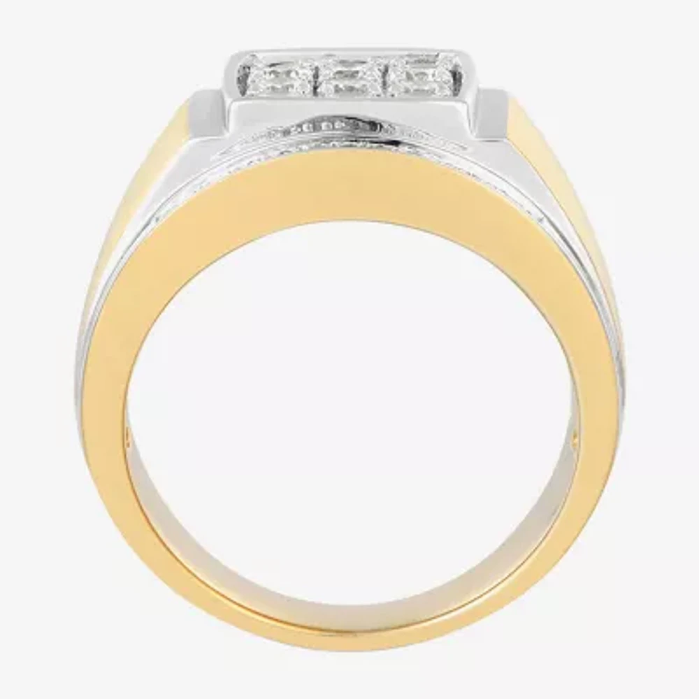 Mens White Cubic Zirconia 14K Gold Over Silver Sterling Fashion Ring