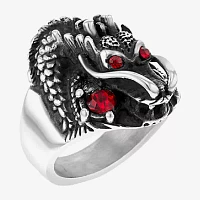"Dragon" Mens Red Cubic Zirconia Stainless Steel Fashion Ring