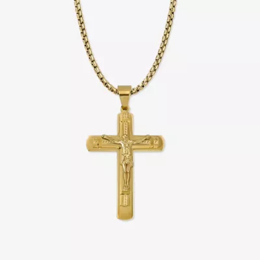 Mens Stainless Steel Cross 26 Inch Pendant Necklace