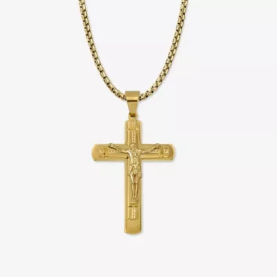 Mens Stainless Steel Cross 26 Inch Pendant Necklace