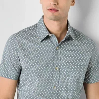 mutual weave Mens Regular Fit Short Sleeve Floral Button-Down Shirt