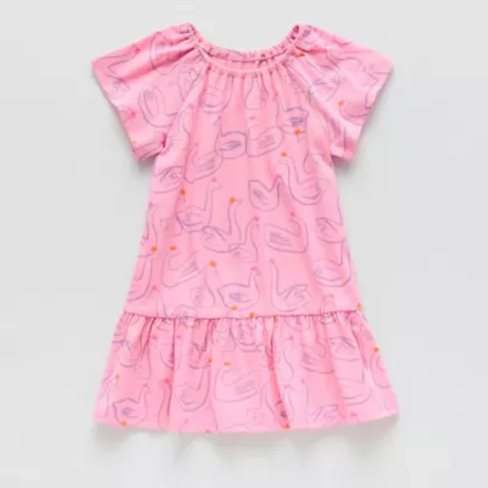 Okie Dokie Toddler & Little Girls Short Sleeve Drop Waist Dress