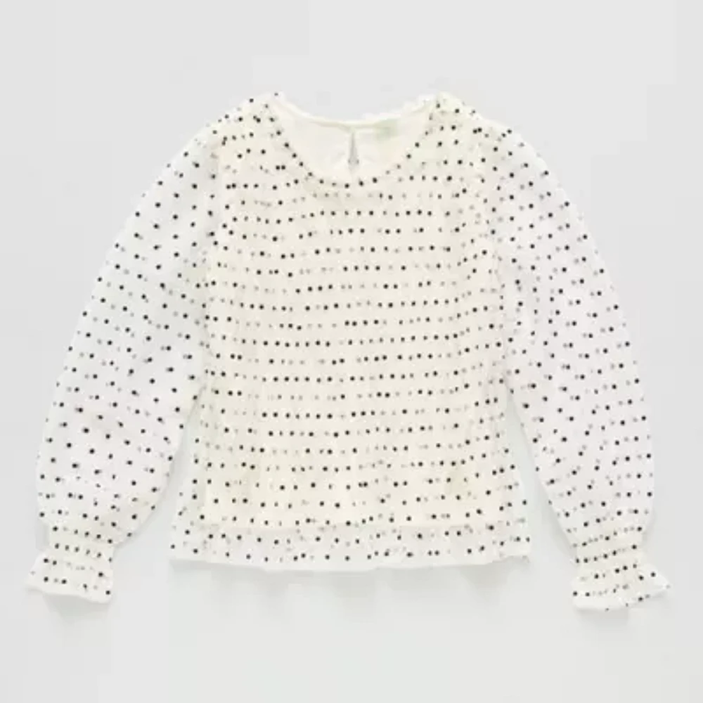 Thereabouts Little & Big Girls Round Neck Long Sleeve Blouse