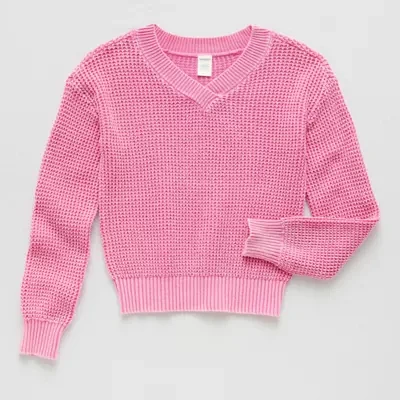 Thereabouts Little & Big Girls V Neck Long Sleeve Pullover Sweater