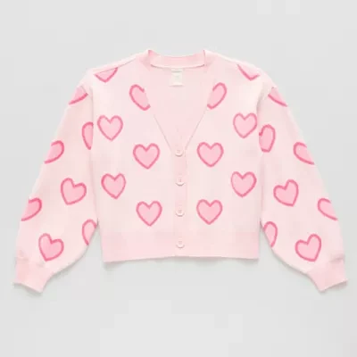 Thereabouts Little & Big Girls Long Sleeve Hearts Cardigan