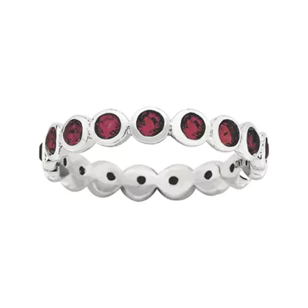 Personally Stackable "July" Red Crystal Sterling Silver Eternity Ring