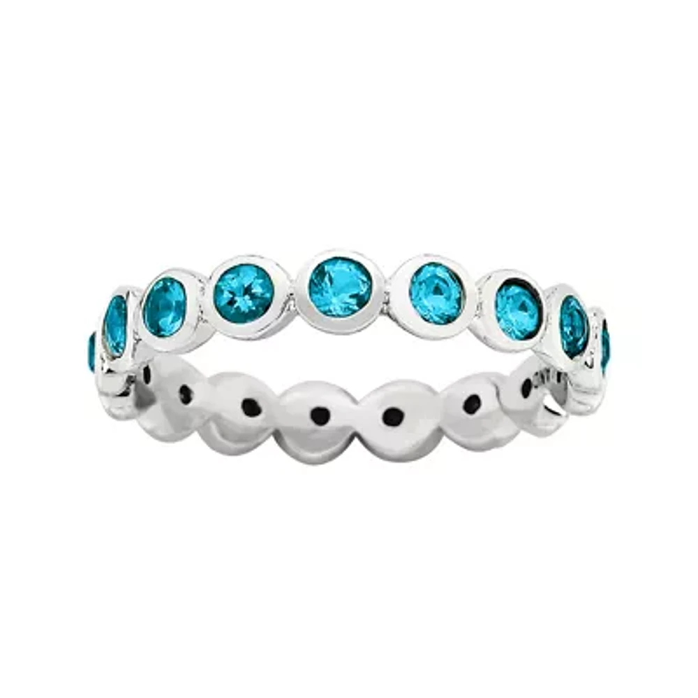 Personally Stackable "December" Blue Crystal Sterling Silver Eternity Ring