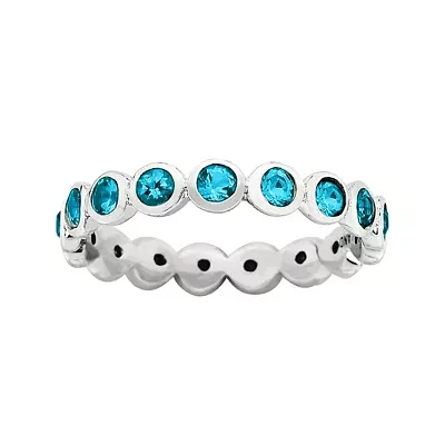 Personally Stackable "December" Blue Crystal Sterling Silver Eternity Ring