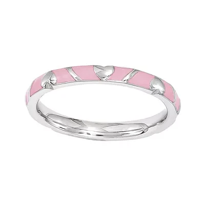 Personally Stackable Pink Enamel Heart Sterling Silver Ring