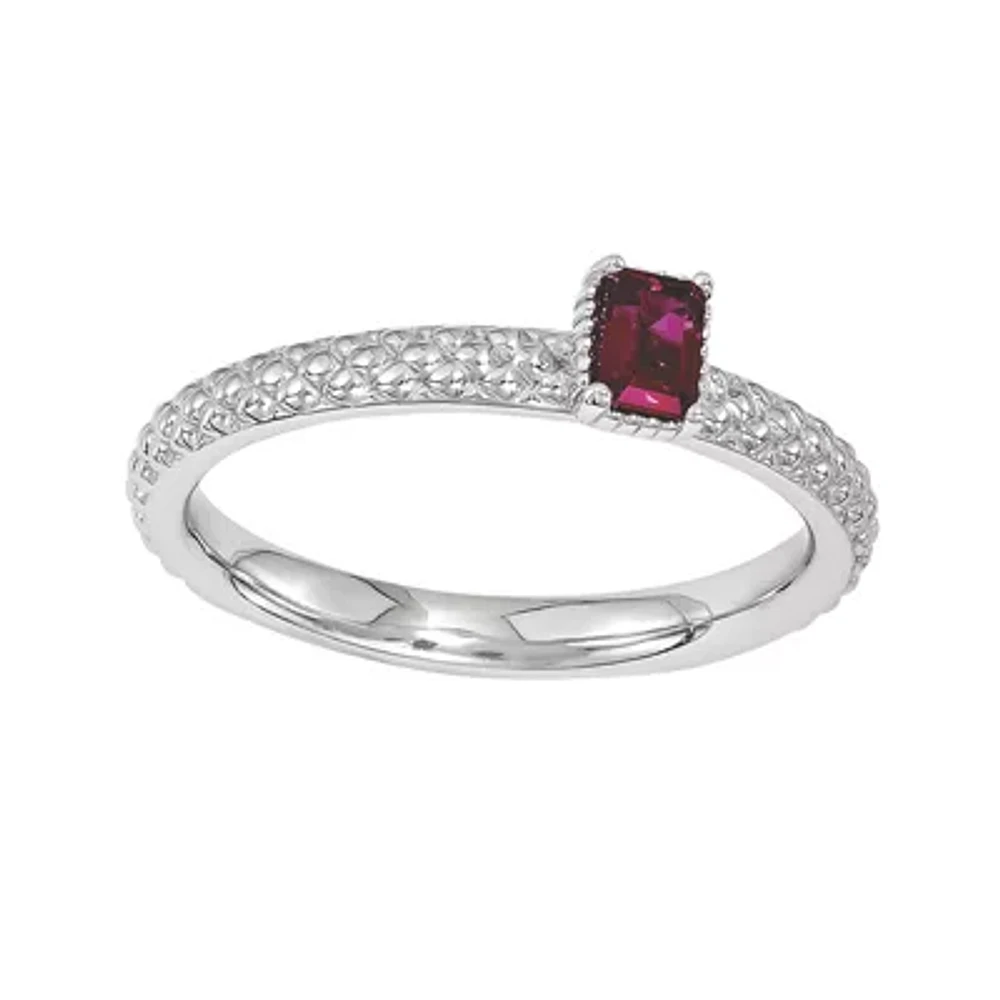 Personally Stackable Lab-Created Ruby Textured Ring