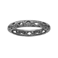 Personally Stackable Black Sterling Silver Carved Filigree Ring