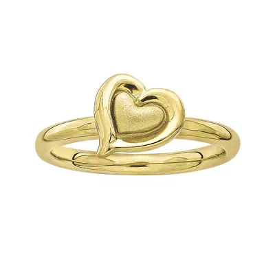 Personally Stackable 18K Yellow Gold Over Sterling Silver 2-Heart Ring