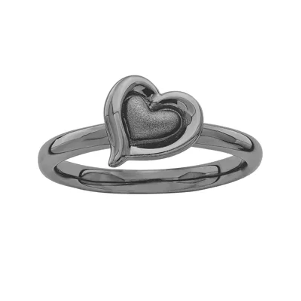 Personally Stackable Black Sterling Silver 2-Heart Ring