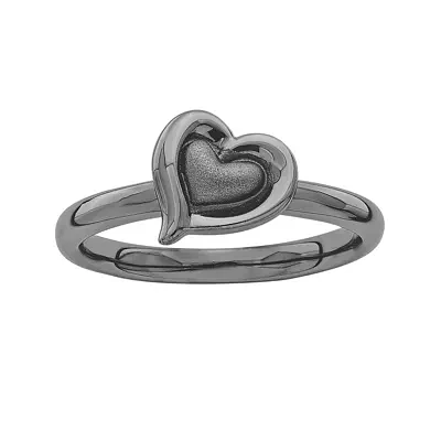 Personally Stackable Black Sterling Silver 2-Heart Ring