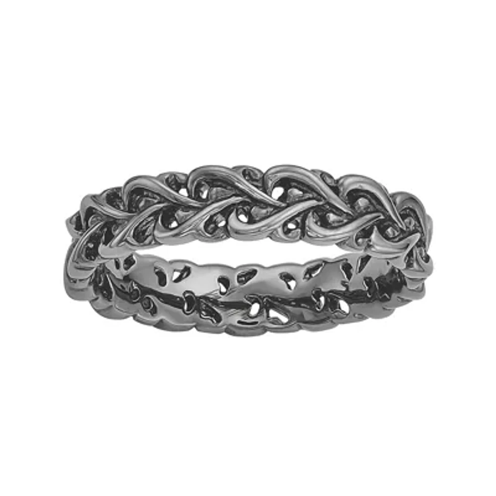 Personally Stackable Black Sterling Silver Interlocking Heart Ring