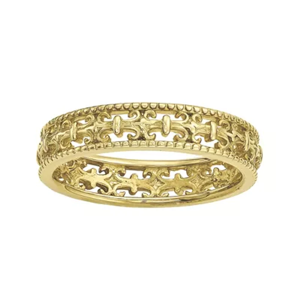 Personally Stackable 18K Yellow Gold Over Sterling Silver Fleur-de-Lis Ring