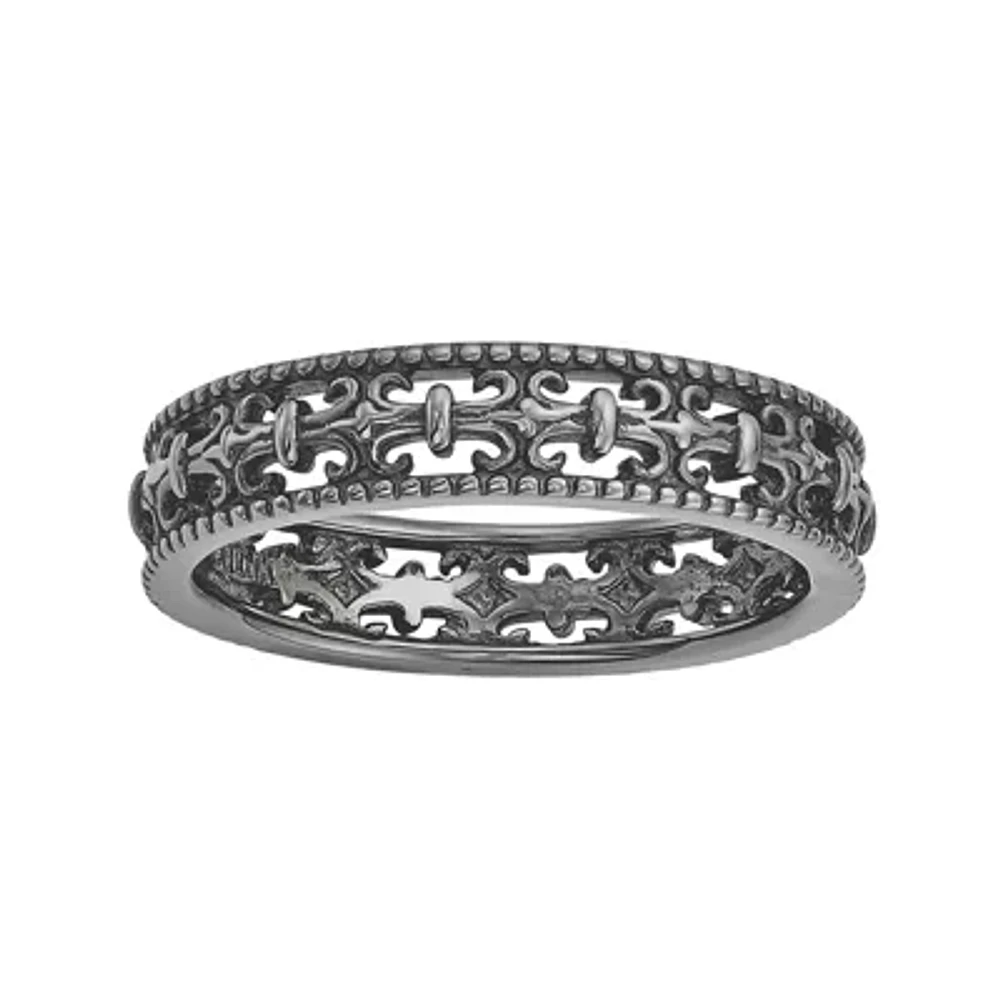 Personally Stackable Black Sterling Silver Fleur-de-Lis Ring