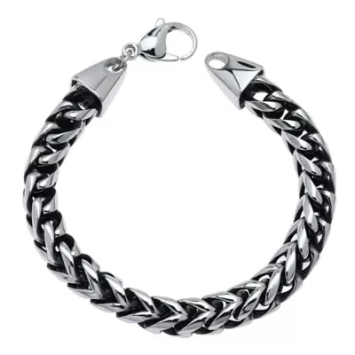 Mens Stainless Steel & Black IP 8 1/2" 8mm Foxtail Bracelet