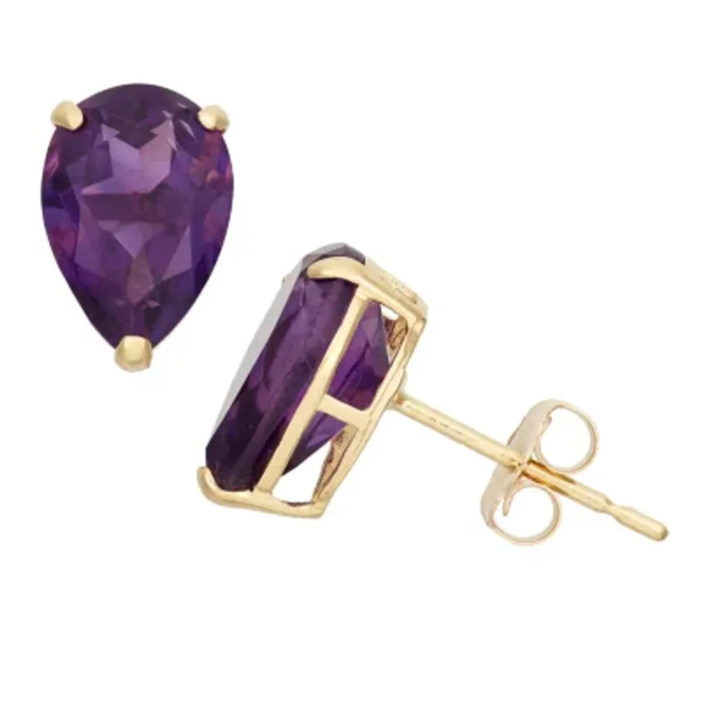 Genuine Purple Amethyst 10K Gold 9mm Stud Earrings