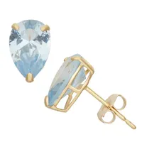 Lab Created Blue Aquamarine 10K Gold 9mm Pear Stud Earrings