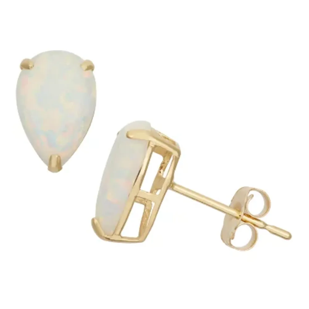 Lab Created White Opal 10K Gold 9mm Stud Earrings