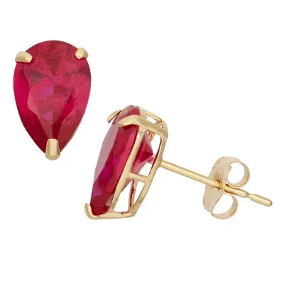 Lab Created Red Ruby 10K Gold 9mm Stud Earrings