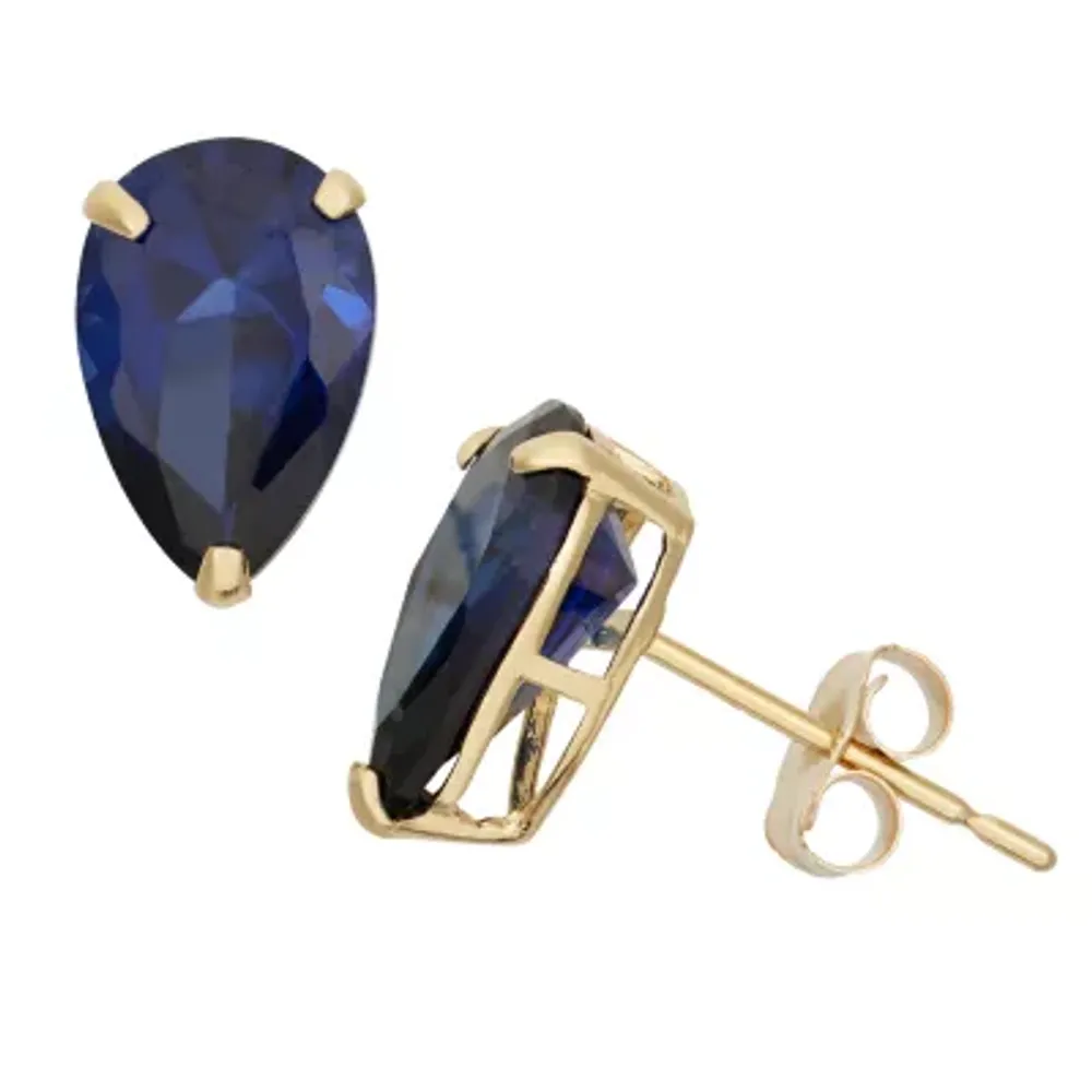 Lab Created Blue Sapphire 10K Gold 9mm Pear Stud Earrings