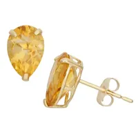 Genuine Yellow Citrine 10K Gold 9mm Stud Earrings