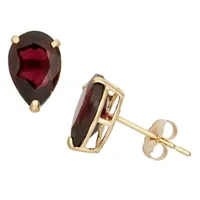 Genuine Red Garnet 10K Gold 9mm Pear Stud Earrings