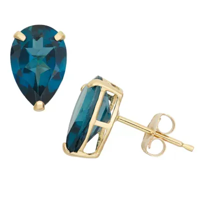 Genuine Blue Topaz 10K Gold 9mm Stud Earrings