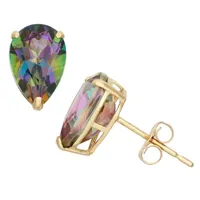 Genuine Mystic Fire Topaz 10K Gold 9mm Stud Earrings