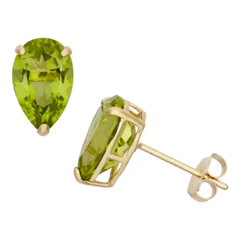 Genuine Green Peridot 10K Gold 9mm Pear Stud Earrings