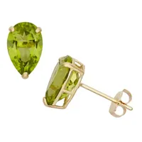 Genuine Green Peridot 10K Gold 9mm Pear Stud Earrings