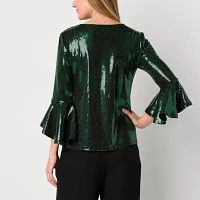 Studio 1 Metallic Womens Scoop Neck 3/4 Sleeve Blouse