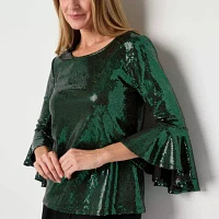 Studio 1 Metallic Womens Scoop Neck 3/4 Sleeve Blouse