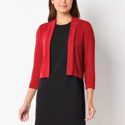 Perceptions Glitter Womens 3/4 Sleeve Shrug