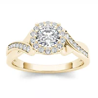 Womens 1 CT. T.W. Natural White Diamond 14K Gold Round Halo Engagement Ring