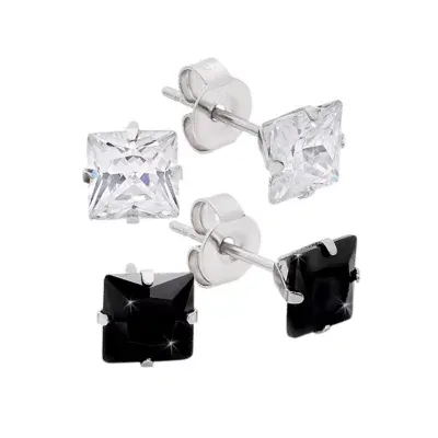 Black Cubic Zirconia Stainless Steel 6mm Stud Earrings
