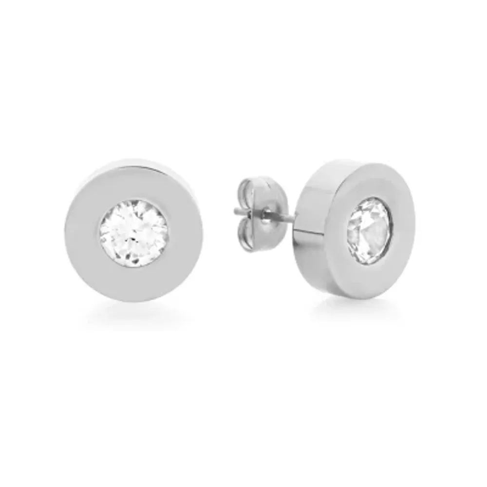 White Crystal Stainless Steel 12mm Stud Earrings