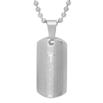 Steeltime Lord'S Prayer Mens Stainless Steel Cross Dog Tag Pendant Necklace