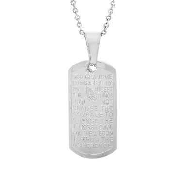 Steeltime Serenity Prayer Mens Stainless Steel Dog Tag Pendant Necklace