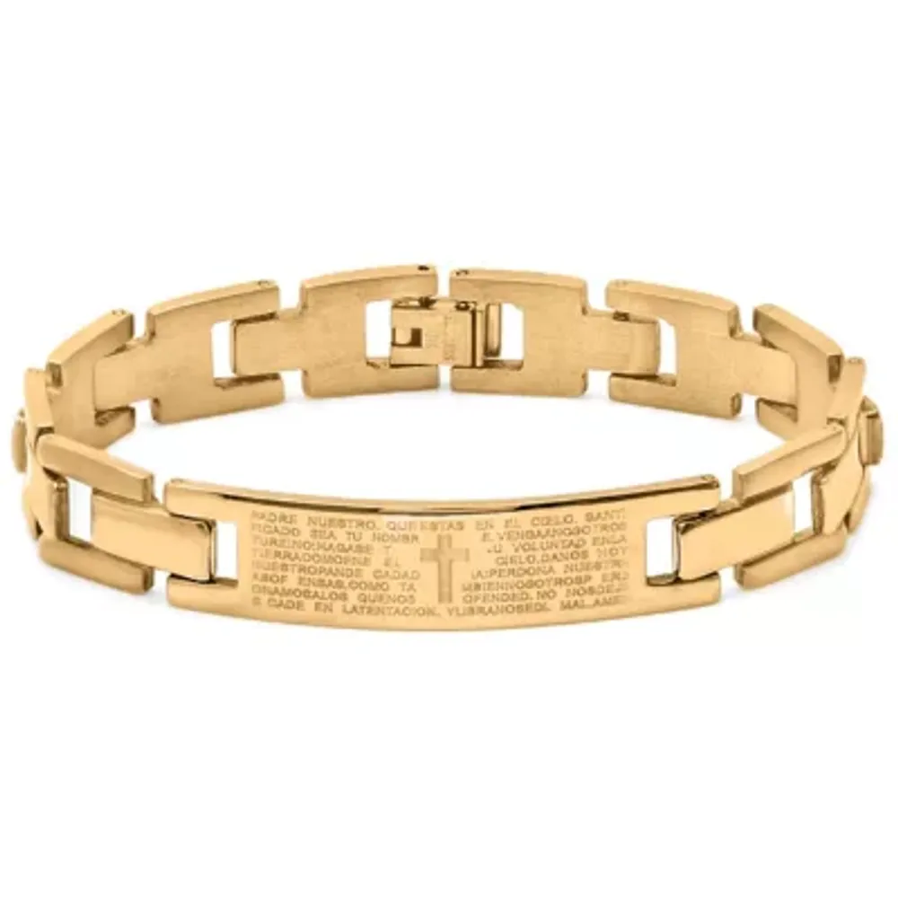 Mens 18K Gold Plated Stainless Steel Spanish Lord's Prayer Link Bracelet