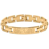 Mens 18K Gold Plated Stainless Steel Spanish Lord's Prayer Link Bracelet