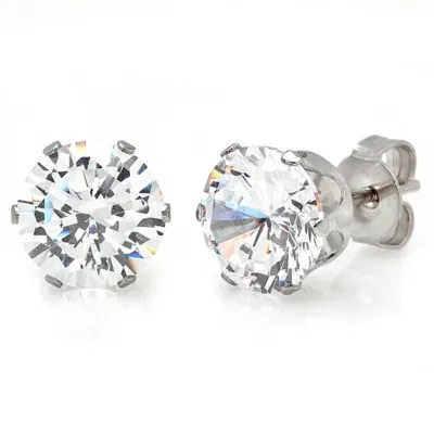 White Cubic Zirconia Stainless Steel 8mm Stud Earrings