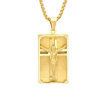 Mens 18K Gold over Stainless Steel Pendant Necklace