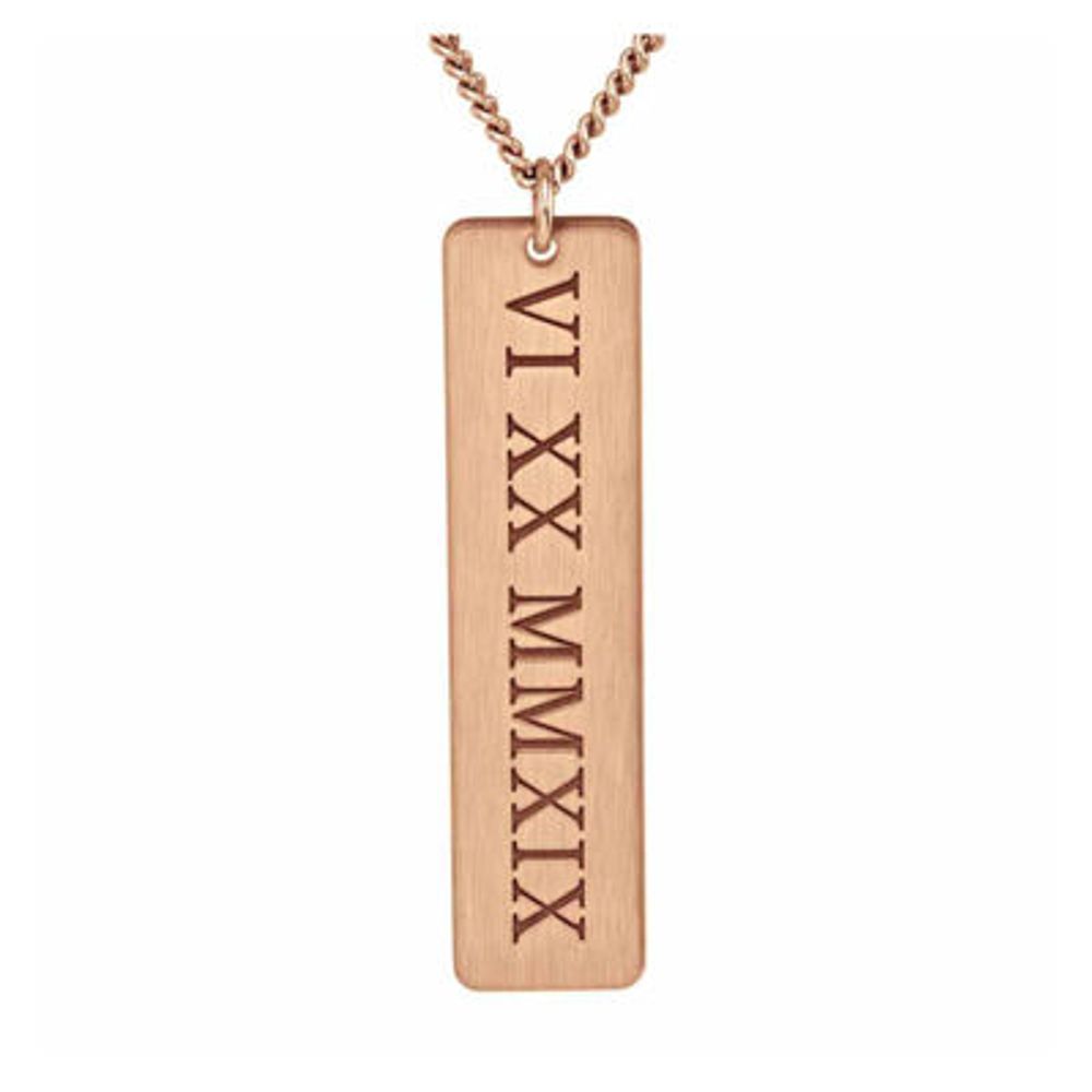 Personalized Brushed Roman Numeral Date Engraved Vertical Bar Pendant Necklace