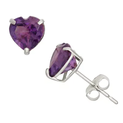 Genuine Purple Amethyst 10K White Gold 6.1mm Heart Stud Earrings