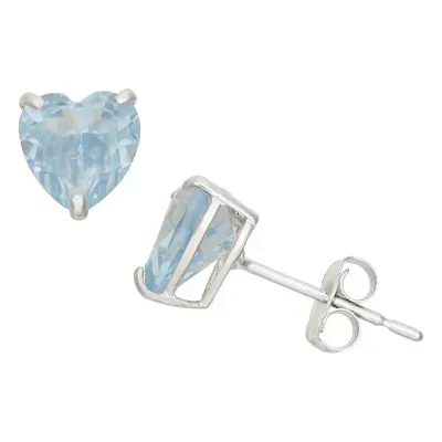 Lab Created Blue Aquamarine 10K Gold 6.1mm Heart Stud Earrings