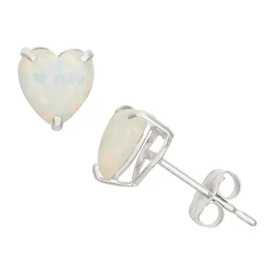 Lab Created White Opal 10K Gold 6.1mm Heart Stud Earrings